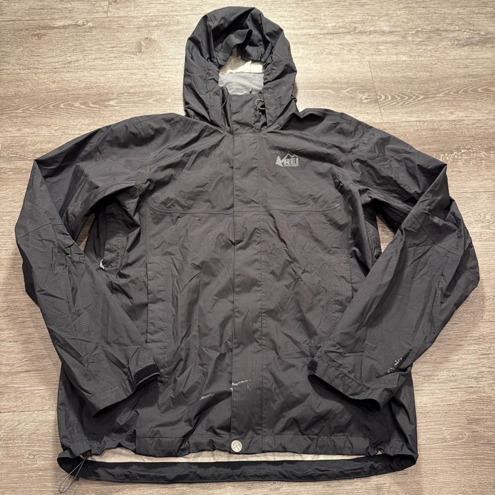 REI Co-op Rain Jacket Mens M Black Nylon Peak 2.5 Hooded Outdoor Hiking Gorpcore